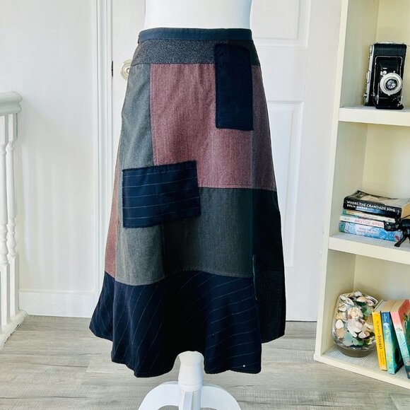 ANTHROPOLOGIE, NEESH by D.A.R. Wool Midi Patchwork Skirt (size S) - Picture 6 of 15